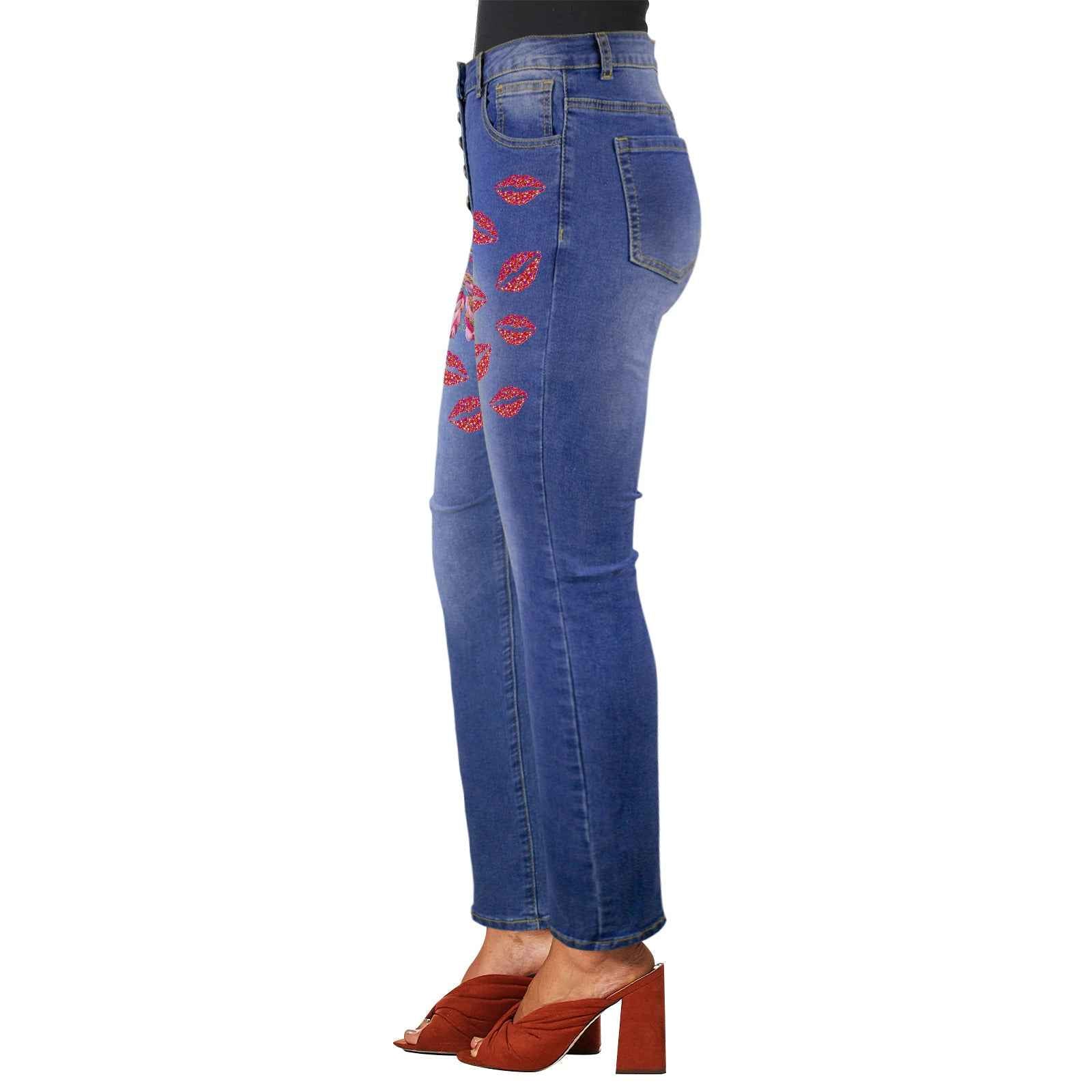 Lips_hearts Women's Jeans (Front Printing) (Model L75)