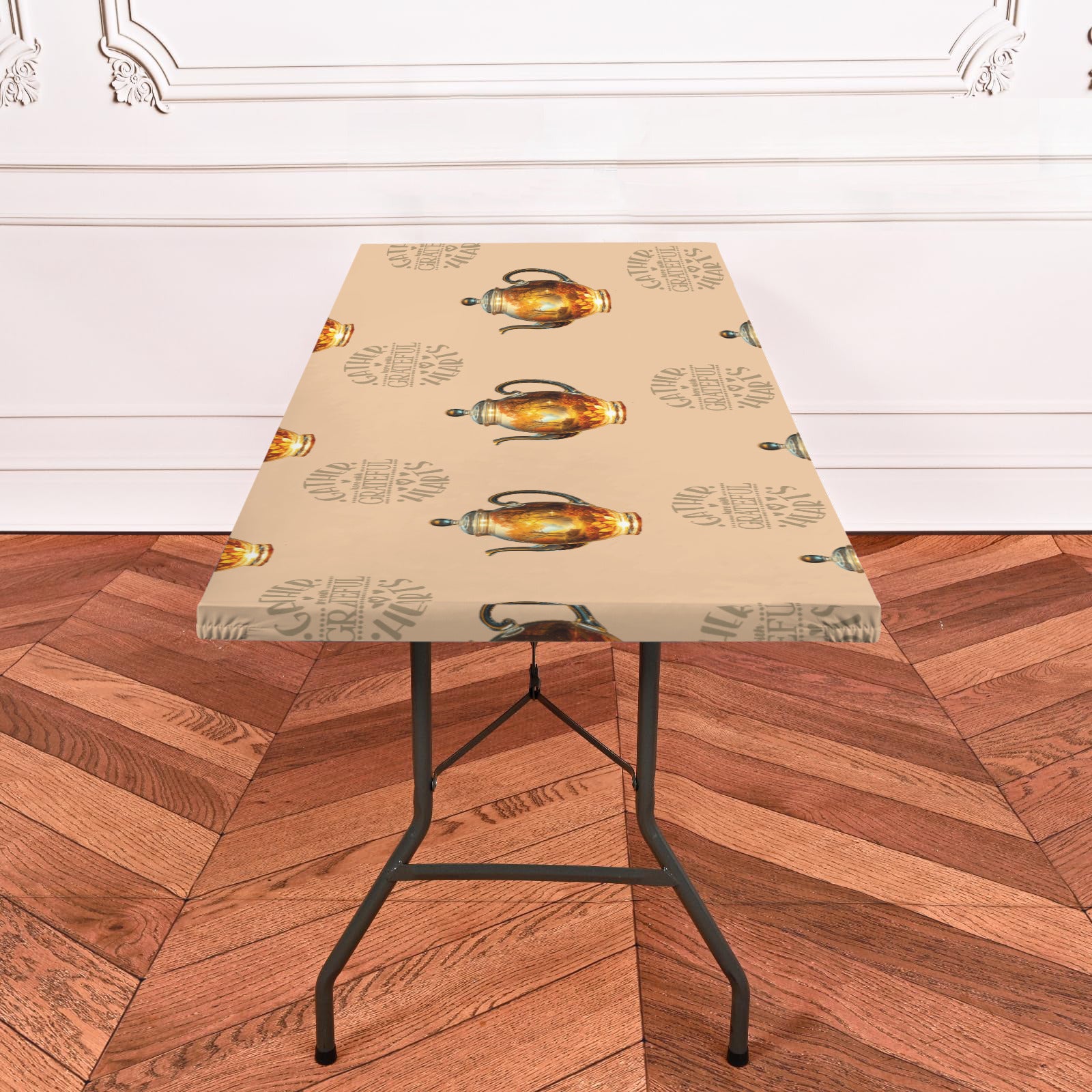 Gather with Grateful Hearts Teapots Thanksgiving Elastic Table Cover - 72