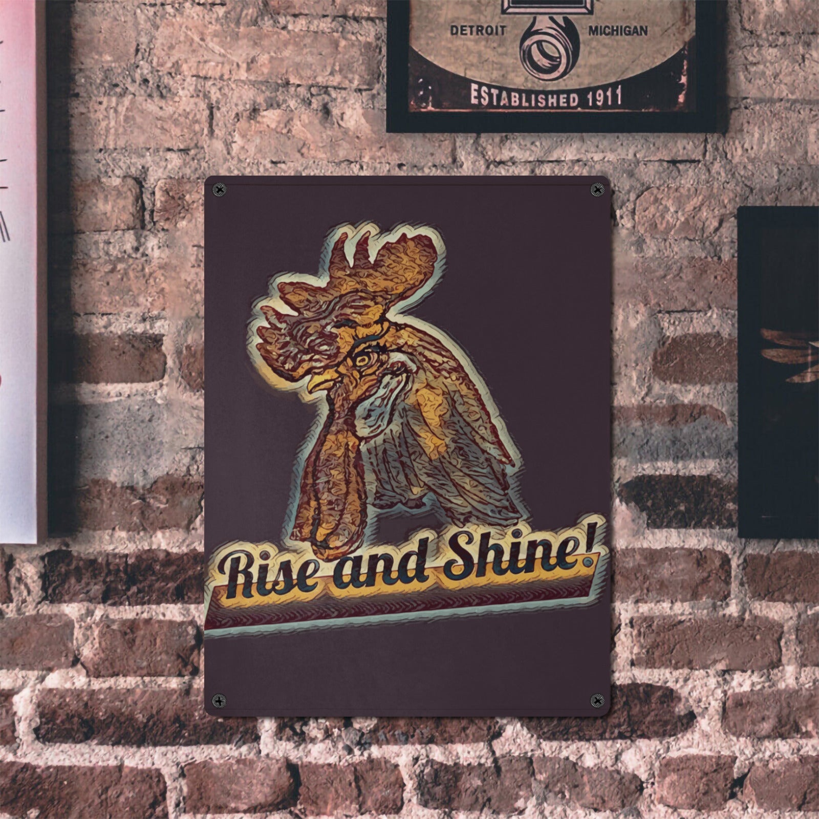 Rise and Shine Rooster Metal Sign - 12