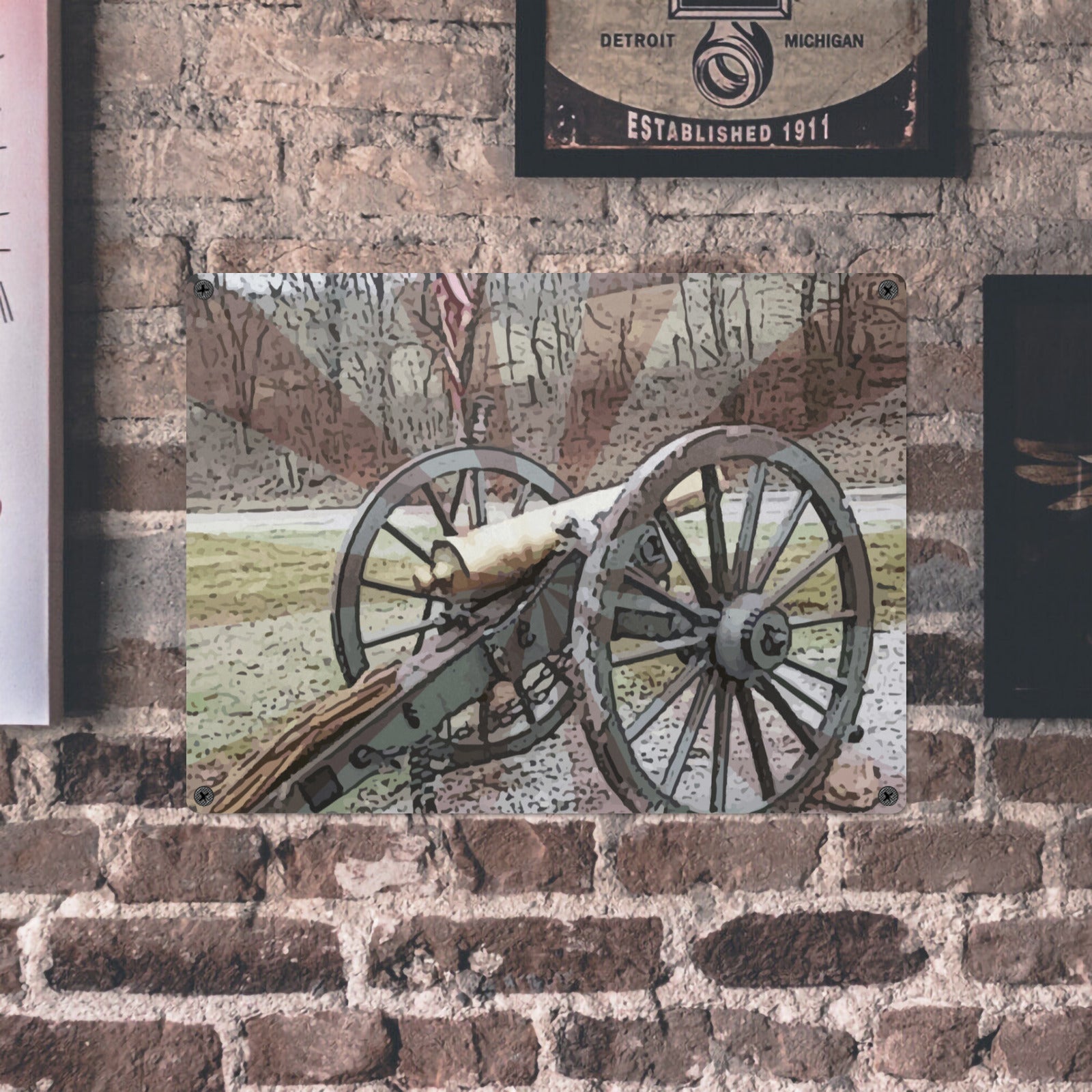 Civil War Cannon with Stripes Metal Sign - 16