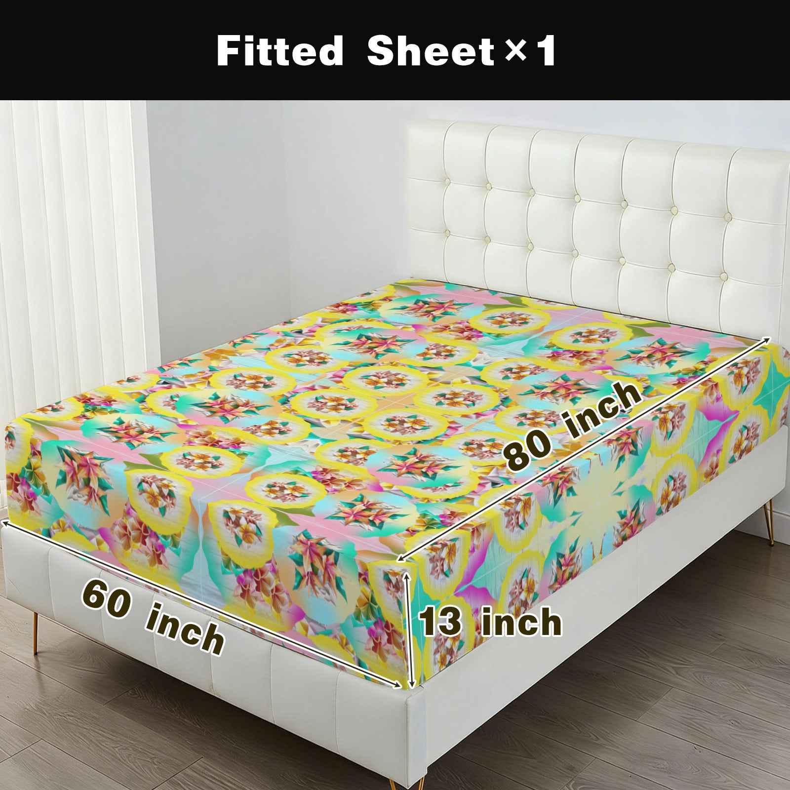 Circle Floral Pastel Pattern Double Bed Fitted Sheet 60