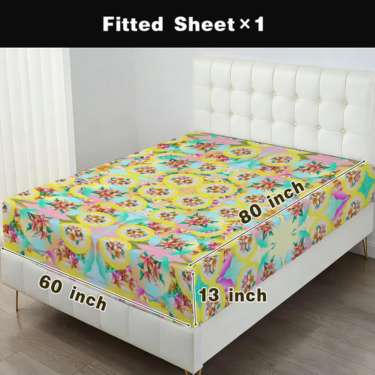 Circle Floral Pastel Pattern Double Bed Fitted Sheet 60" x 80" x 13" | Ships from USA