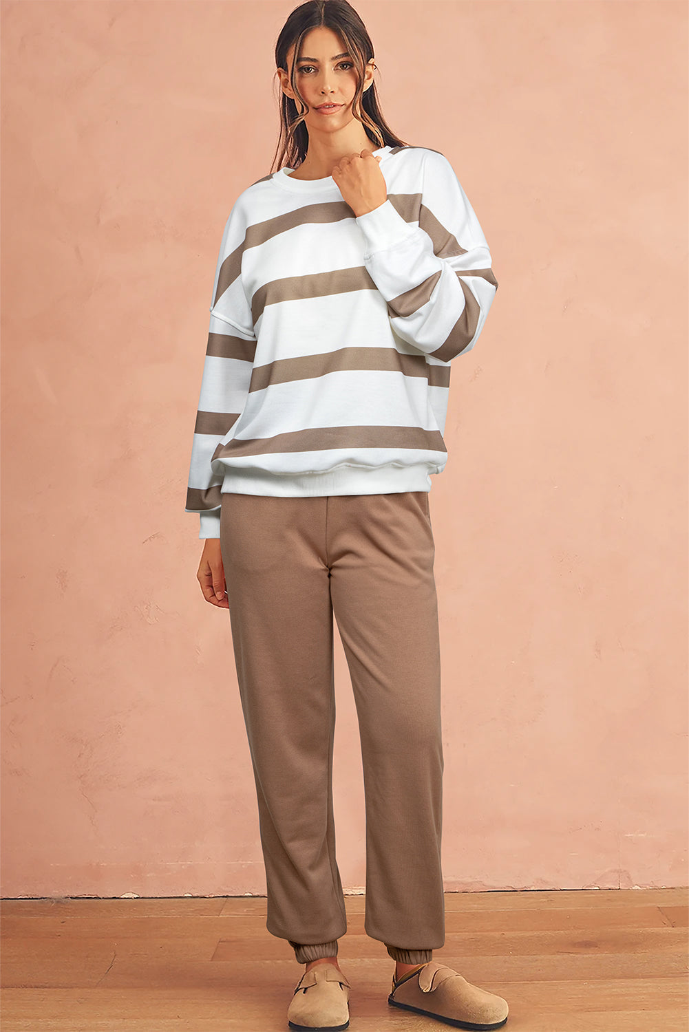 Women's Striped Pullover and Joggers Pants Set for Effortless Style