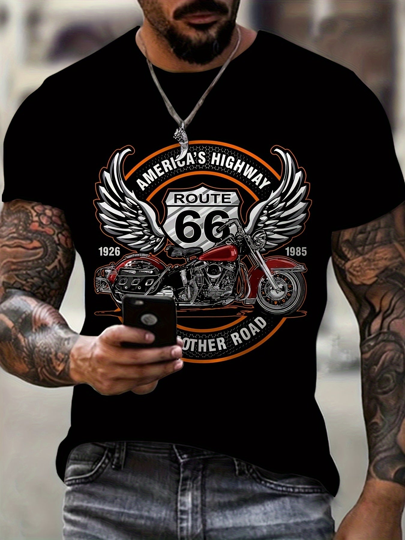 Men's Route 66 Motorcycle Printed Short Sleeve Graphic T-shirt