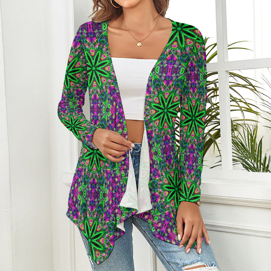 Women's Neon Green and Purple Knitted Cardigan