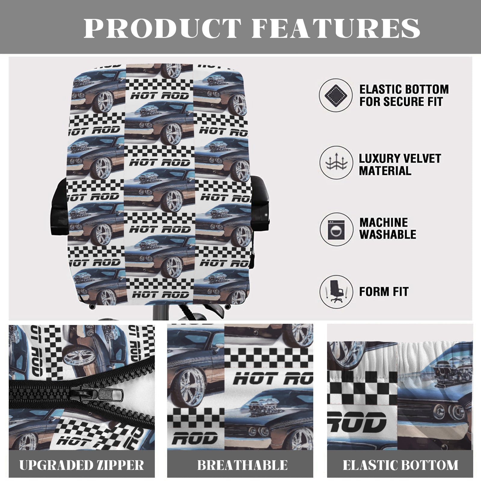 Hot Rod Muscle Car Office Chair Cover (Made in USA)