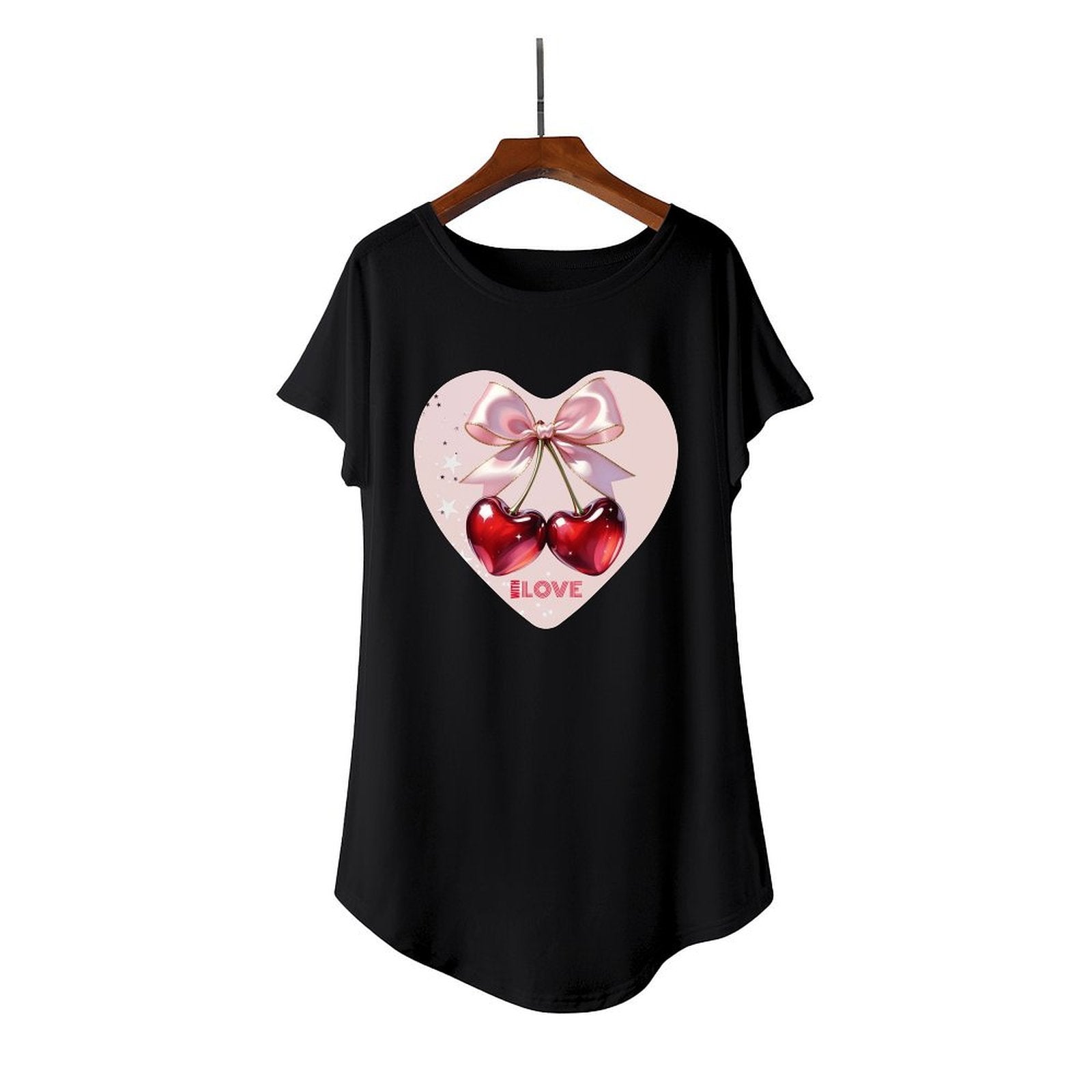 Red Cherries in Pink Heart Women's Short Sleeve Night Dress (Made in USA)