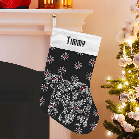 Personalizable Chinoiserie Polar Bear Black Christmas Stocking (Made in USA)