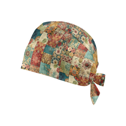 Old Fashioned Faux Patchwork Quilt Pattern Medical Scrub Cap (Made in USA)