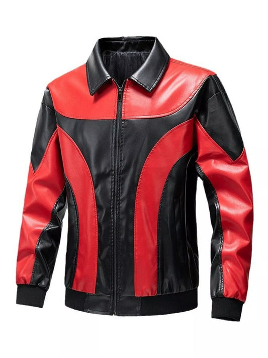 Men's Two-Tone Zip Up Faux Leather Jacket