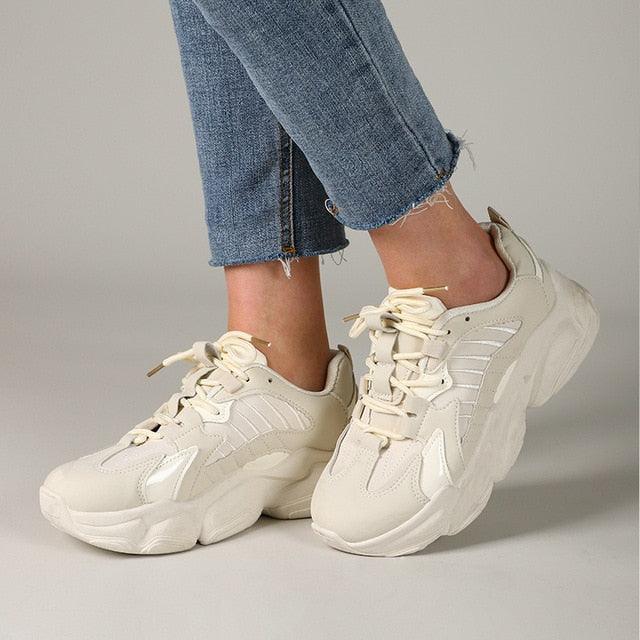 Elegant Women's Lace Up Thick Platform Lightweight Casual Sneakers