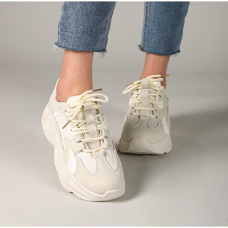 Elegant Women's Lace Up Thick Platform Lightweight Casual Sneakers