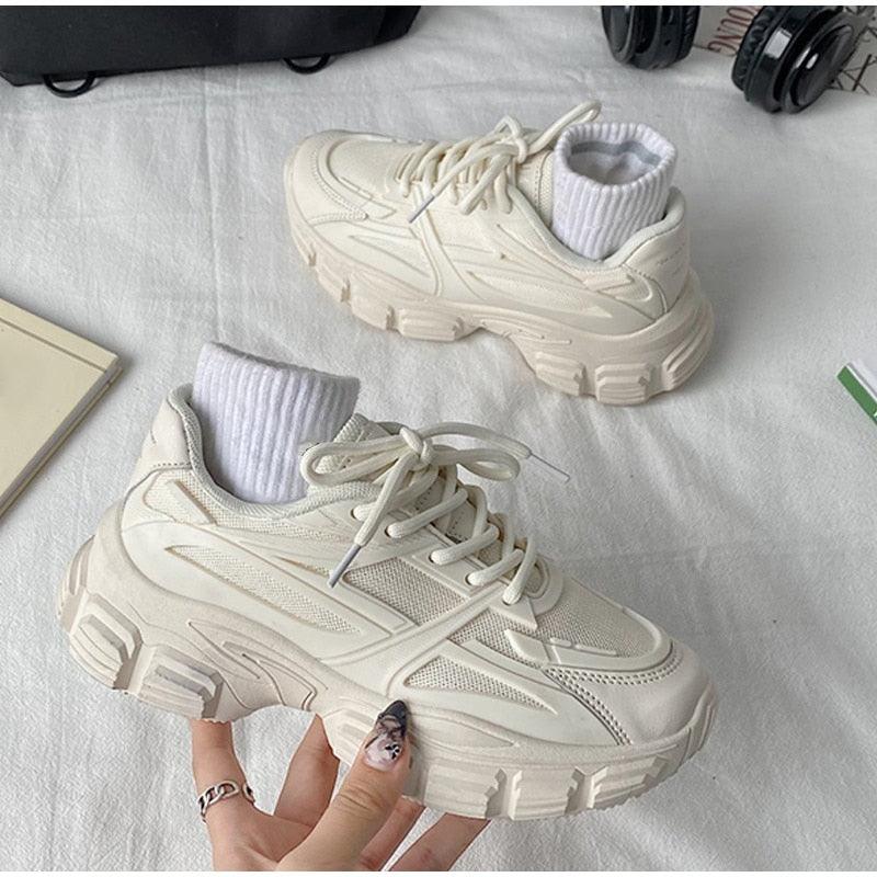 Elegant Women's Lace Up Thick Platform Lightweight Casual Sneakers