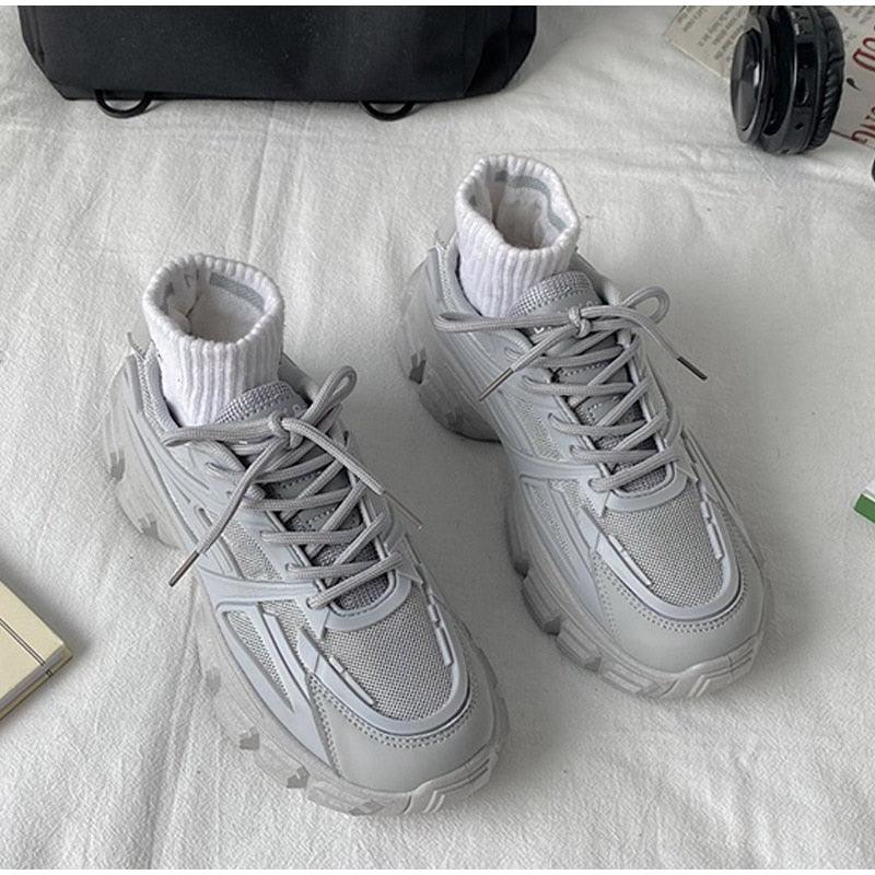 Elegant Women's Lace Up Thick Platform Lightweight Casual Sneakers