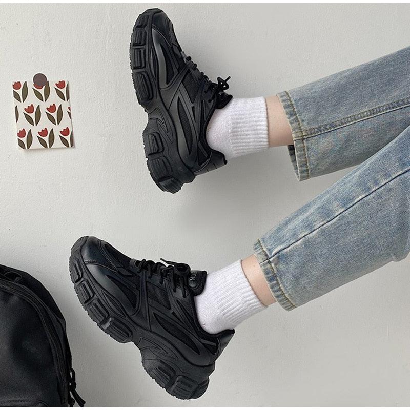 Elegant Women's Lace Up Thick Platform Lightweight Casual Sneakers