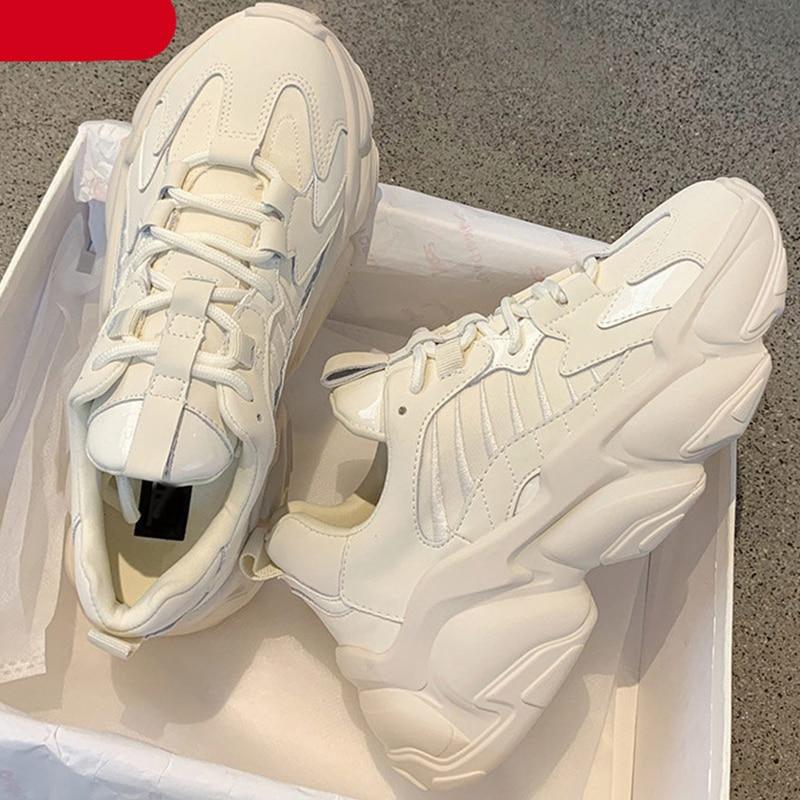 Elegant Women's Lace Up Thick Platform Lightweight Casual Sneakers