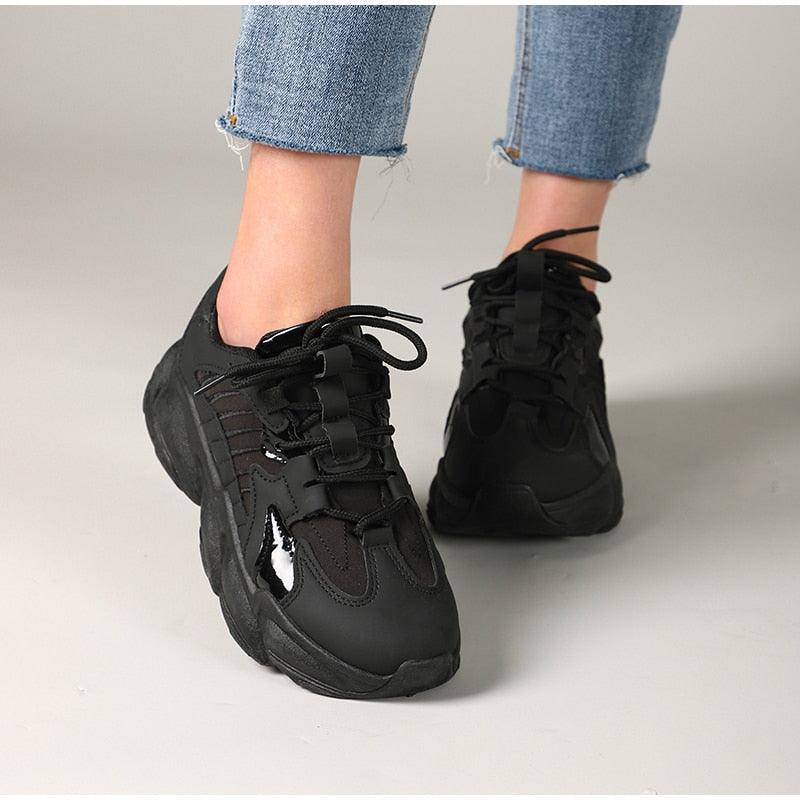 Elegant Women's Lace Up Thick Platform Lightweight Casual Sneakers