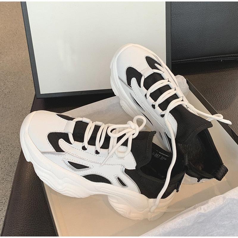 Elegant Women's Lace Up Thick Platform Lightweight Casual Sneakers