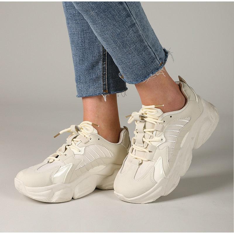 Elegant Women's Lace Up Thick Platform Lightweight Casual Sneakers