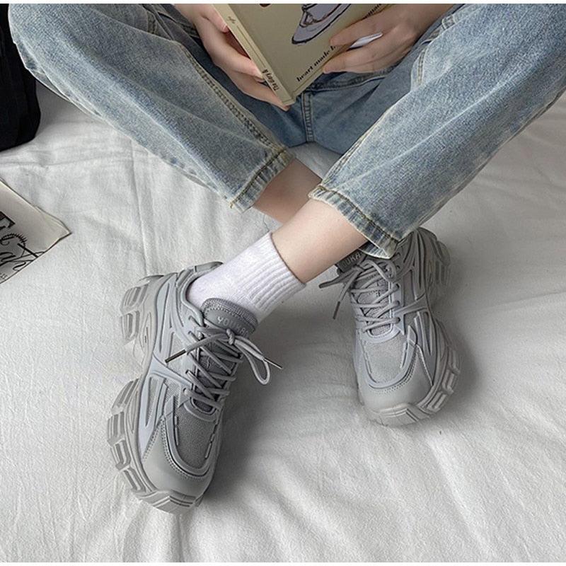 Elegant Women's Lace Up Thick Platform Lightweight Casual Sneakers