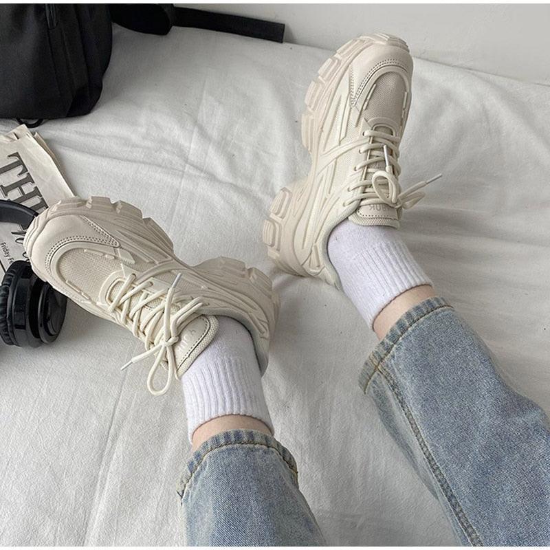 Elegant Women's Lace Up Thick Platform Lightweight Casual Sneakers