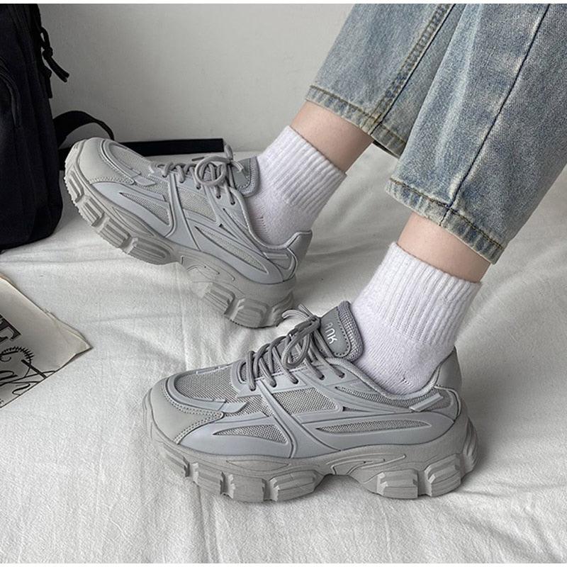Elegant Women's Lace Up Thick Platform Lightweight Casual Sneakers