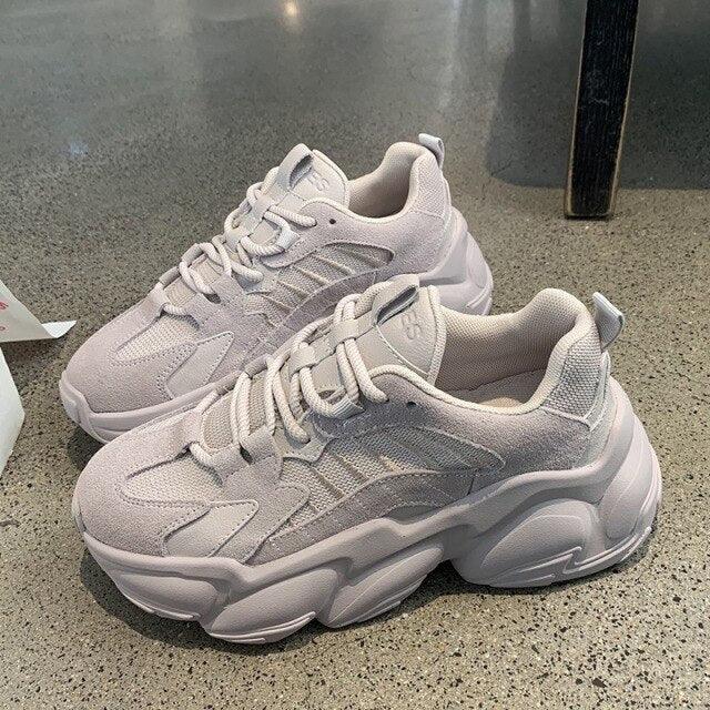 Elegant Women's Lace Up Thick Platform Lightweight Casual Sneakers