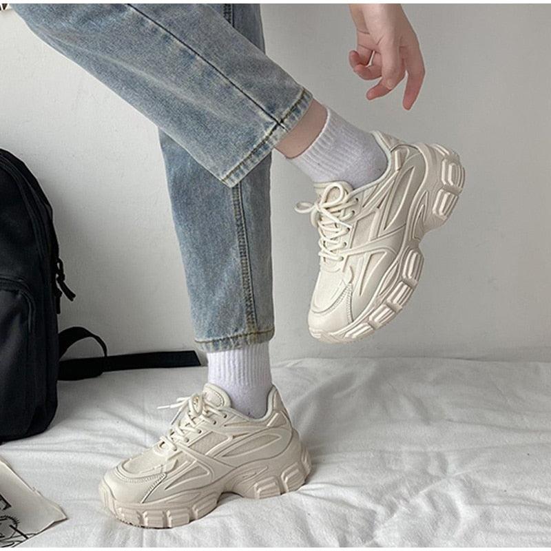 Elegant Women's Lace Up Thick Platform Lightweight Casual Sneakers