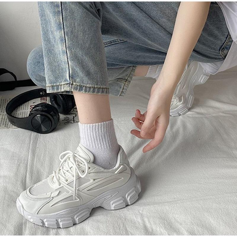 Elegant Women's Lace Up Thick Platform Lightweight Casual Sneakers