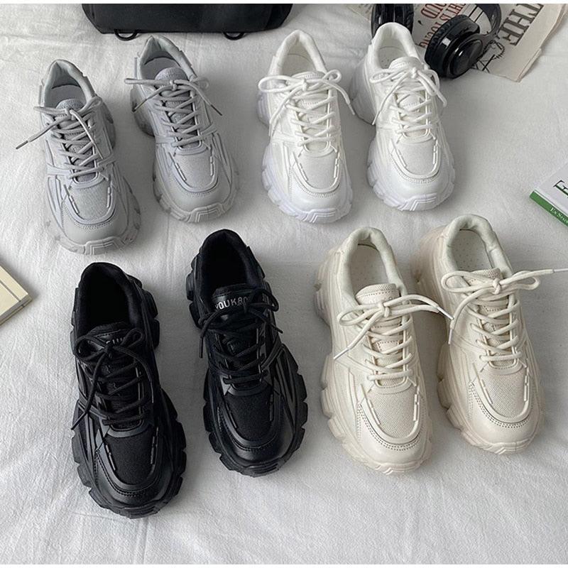 Elegant Women's Lace Up Thick Platform Lightweight Casual Sneakers