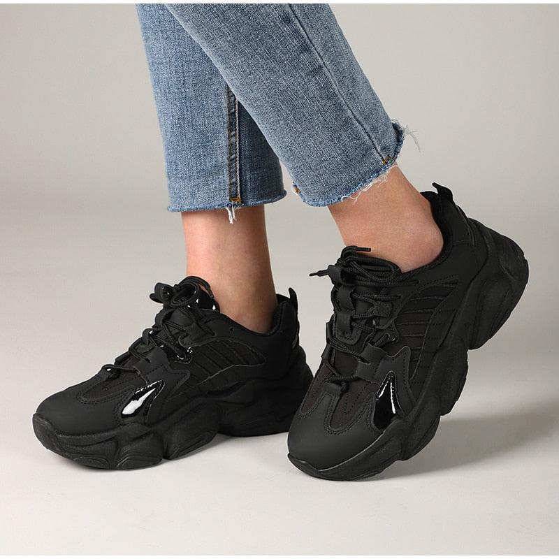 Elegant Women's Lace Up Thick Platform Lightweight Casual Sneakers