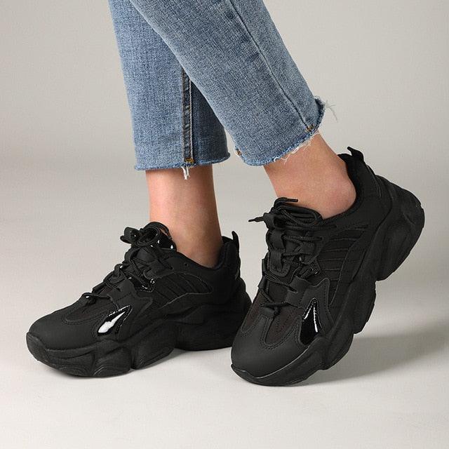 Elegant Women's Lace Up Thick Platform Lightweight Casual Sneakers