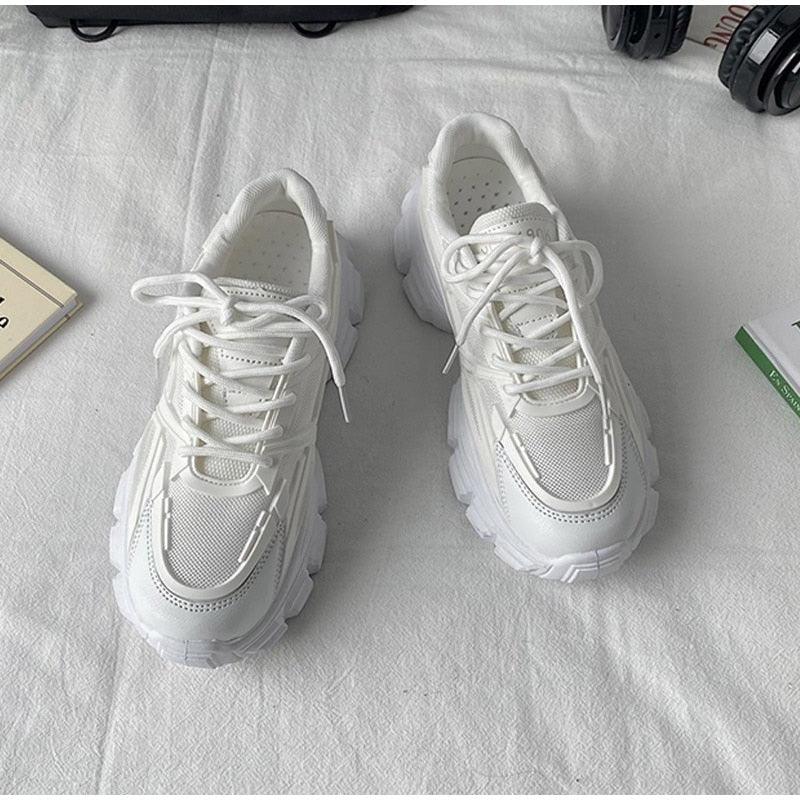 Elegant Women's Lace Up Thick Platform Lightweight Casual Sneakers