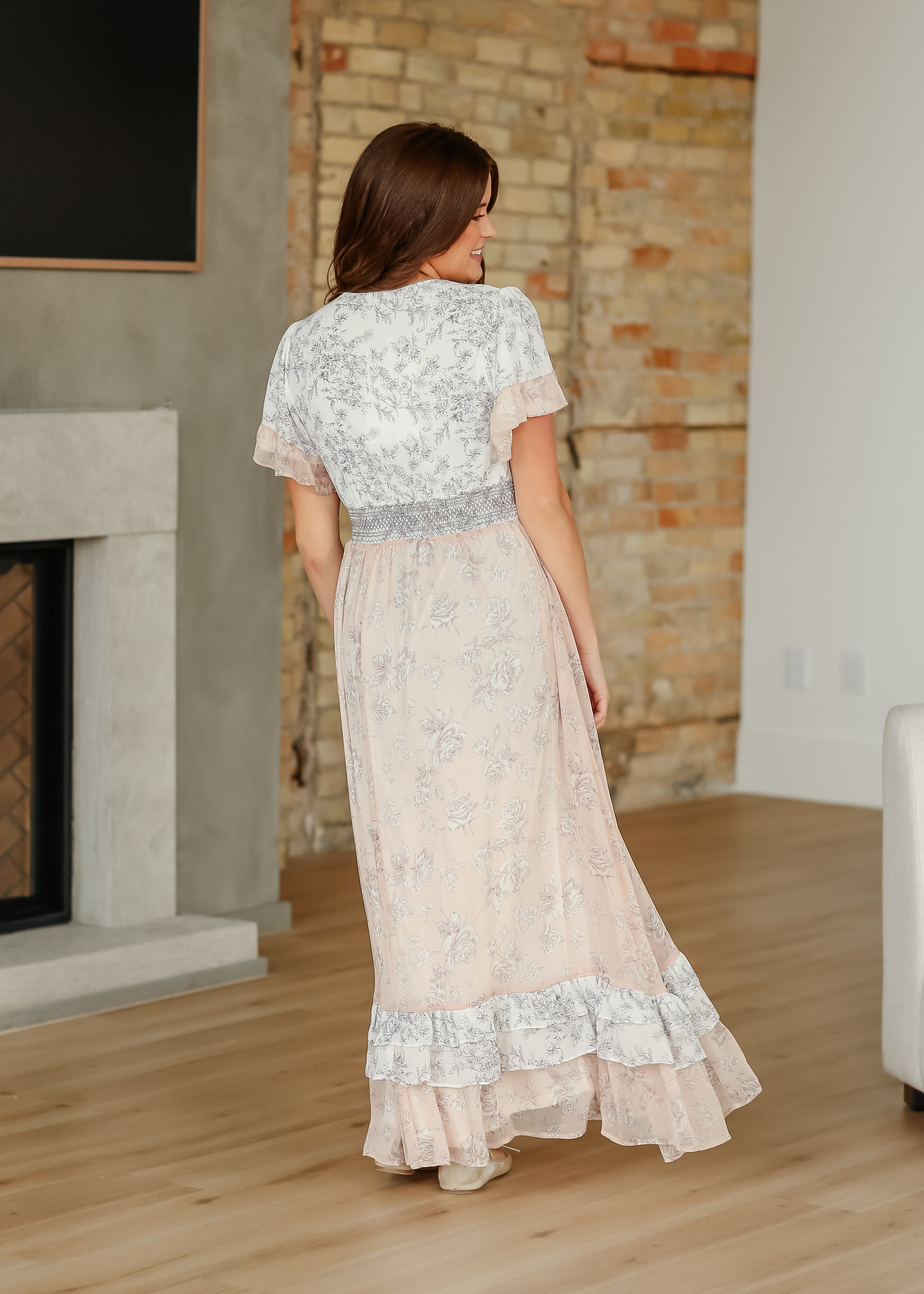 Estelle Pink Floral Smocked Waist Maxi Dress