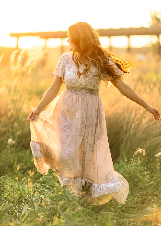 Estelle Pink Floral Smocked Waist Maxi Dress