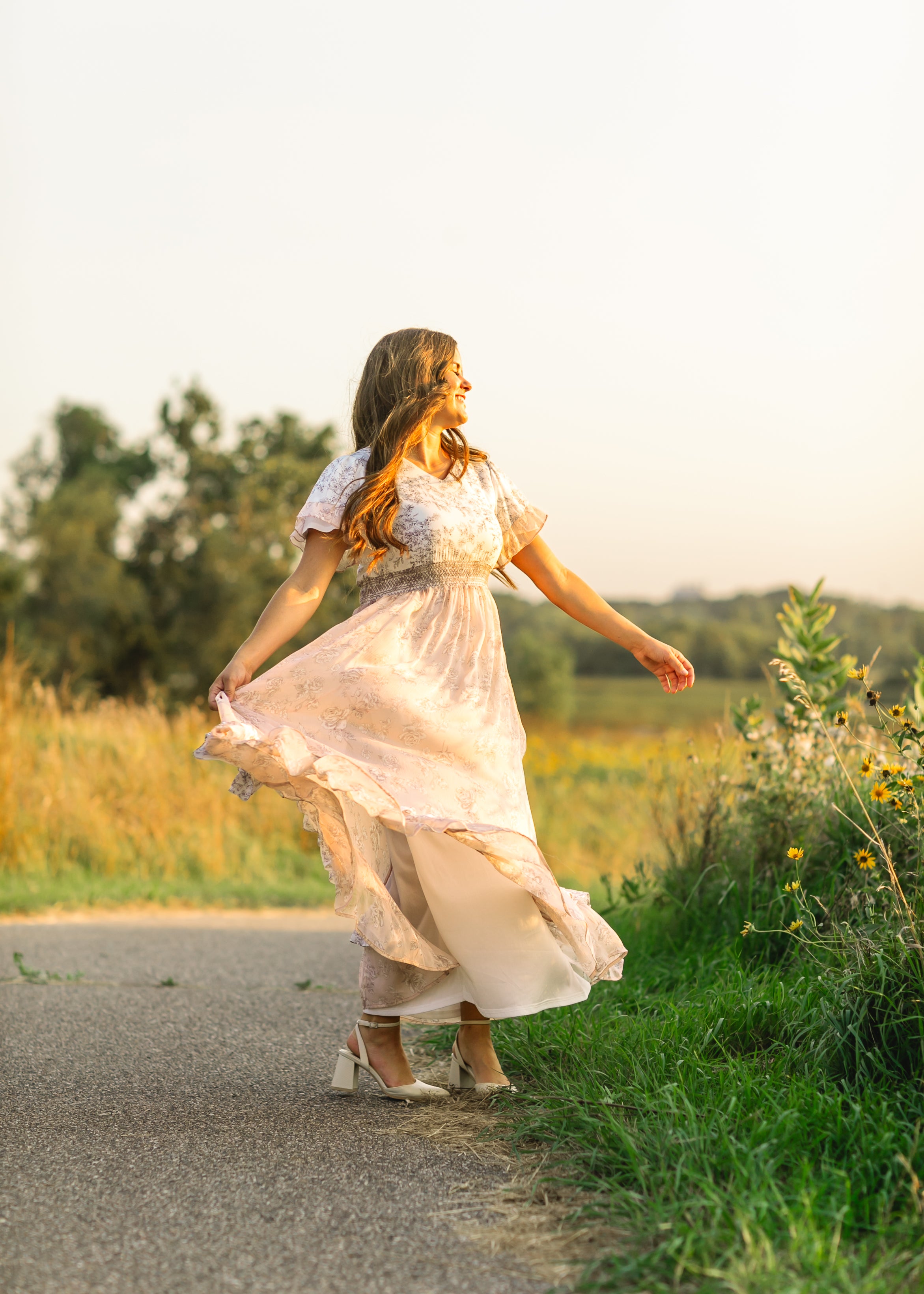Estelle Pink Floral Smocked Waist Maxi Dress