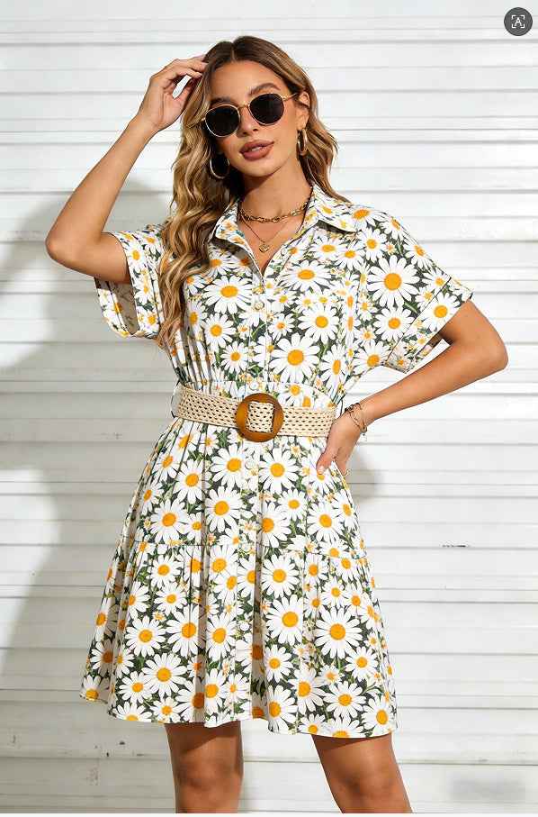 Women’s Belted Short Sleeve Midi Dress
