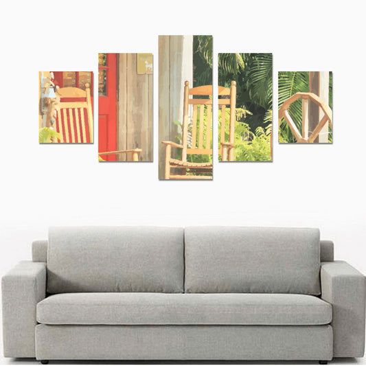 Western Front Porch with Rocking Chairs Canvas Wall Art Prints (No Frame) 5-Pieces