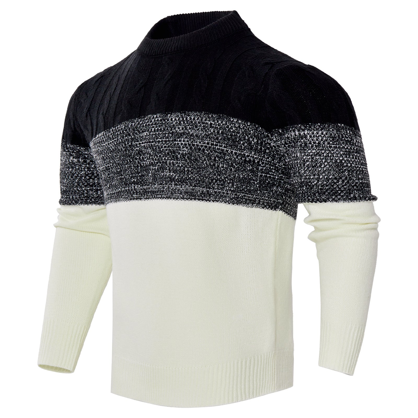 Men's Casual Color Block Long Sleeve Cable Knit Sweater