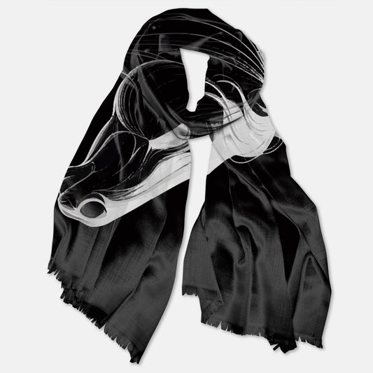 White Horse on Black Pashmina Scarf