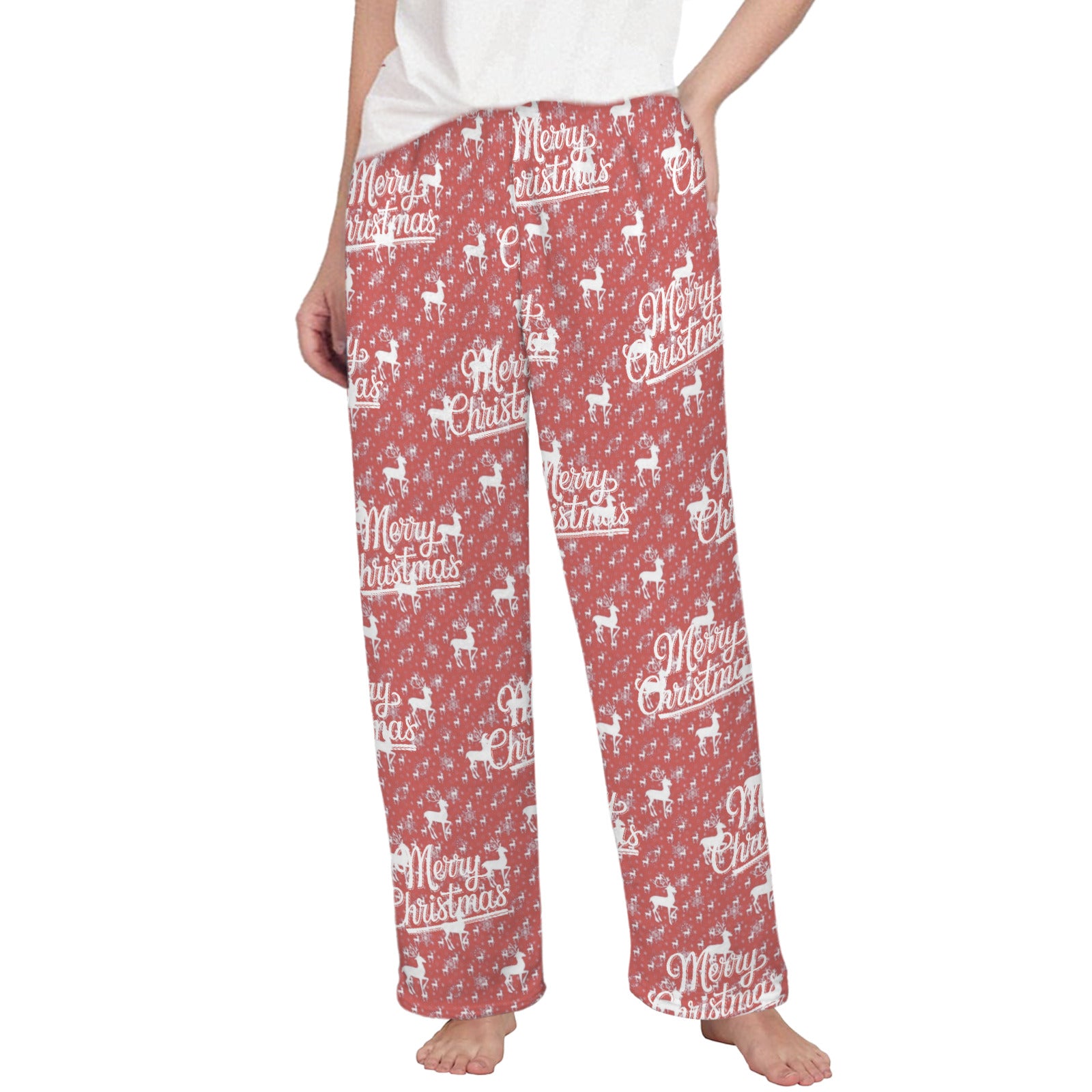 Merry Christmas Reindeer Women's Flannel Pajama Pants (Made in USA)