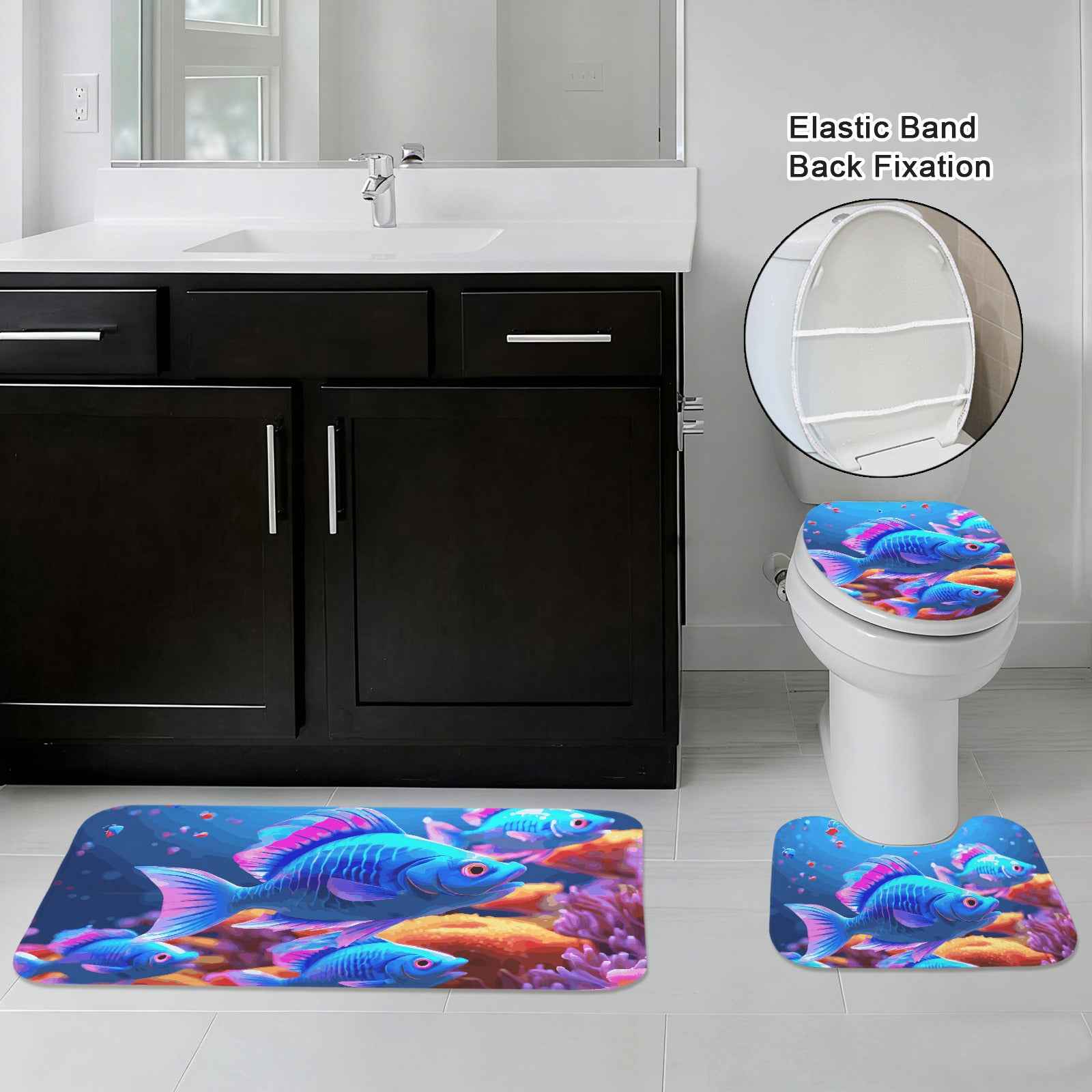 Blue Fish 3-Piece Bathroom Rug Set