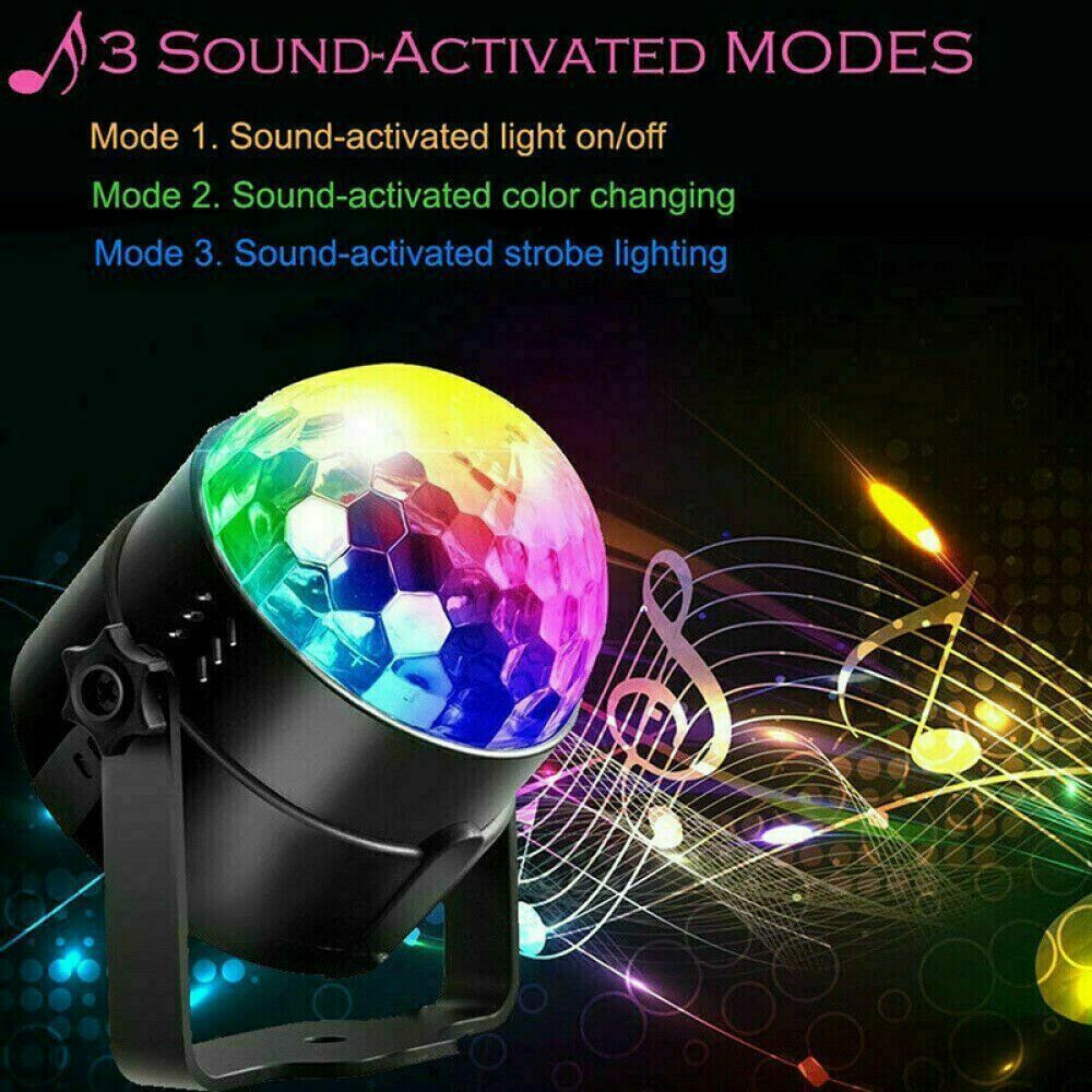 Small Portable DJ Disco Ball Strobe LED Lights Sound Activated with Remote Control