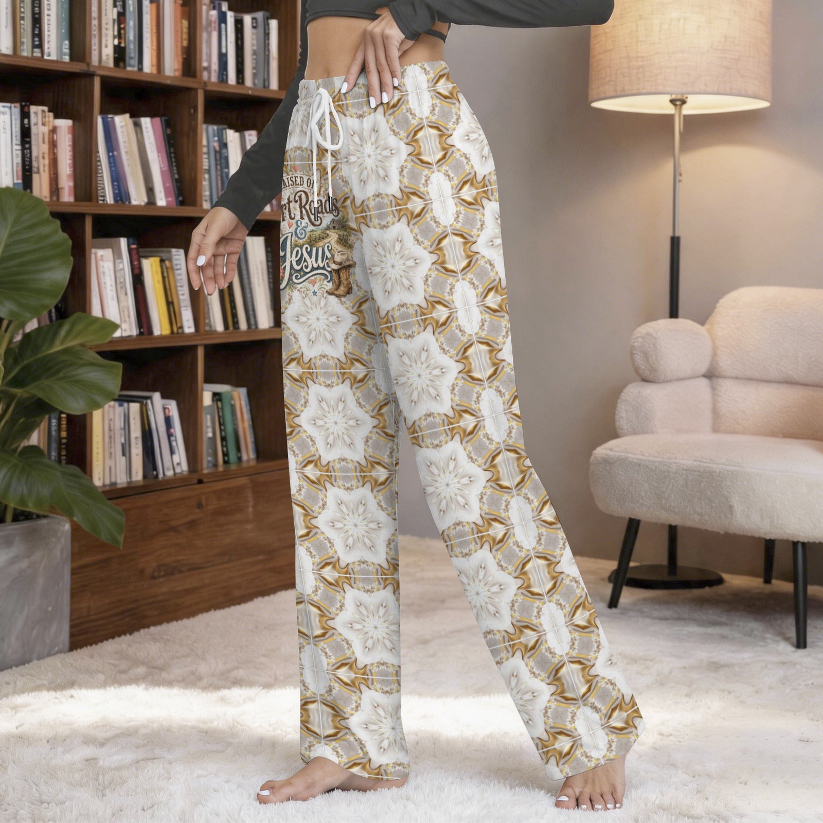 Raised on Dirt Roads and Jesus Women's Drawstring Lounge Pants Without Pockets (Model L84)