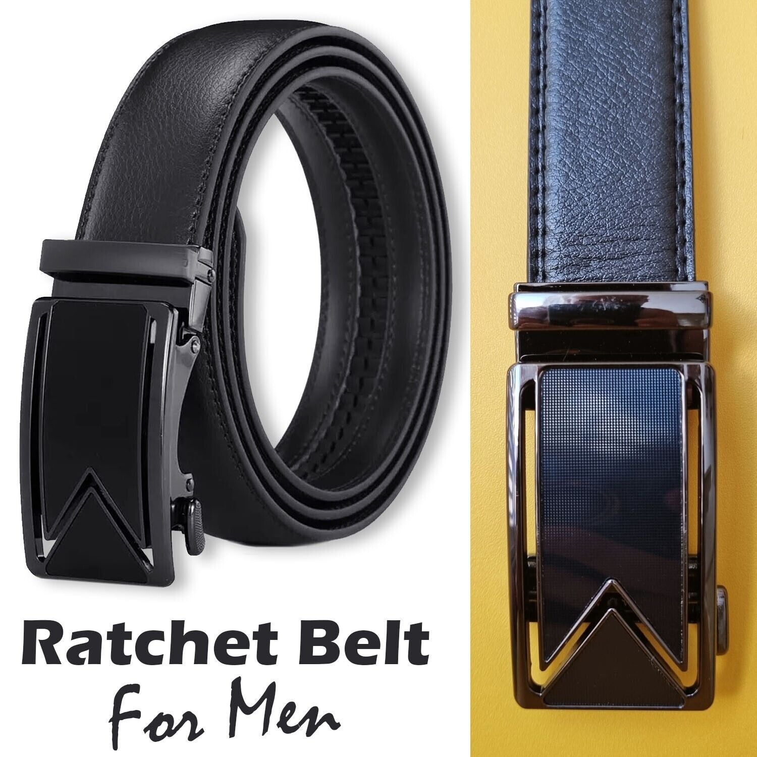 Men's Ratchet PU Leather Belt With Slide Buckle