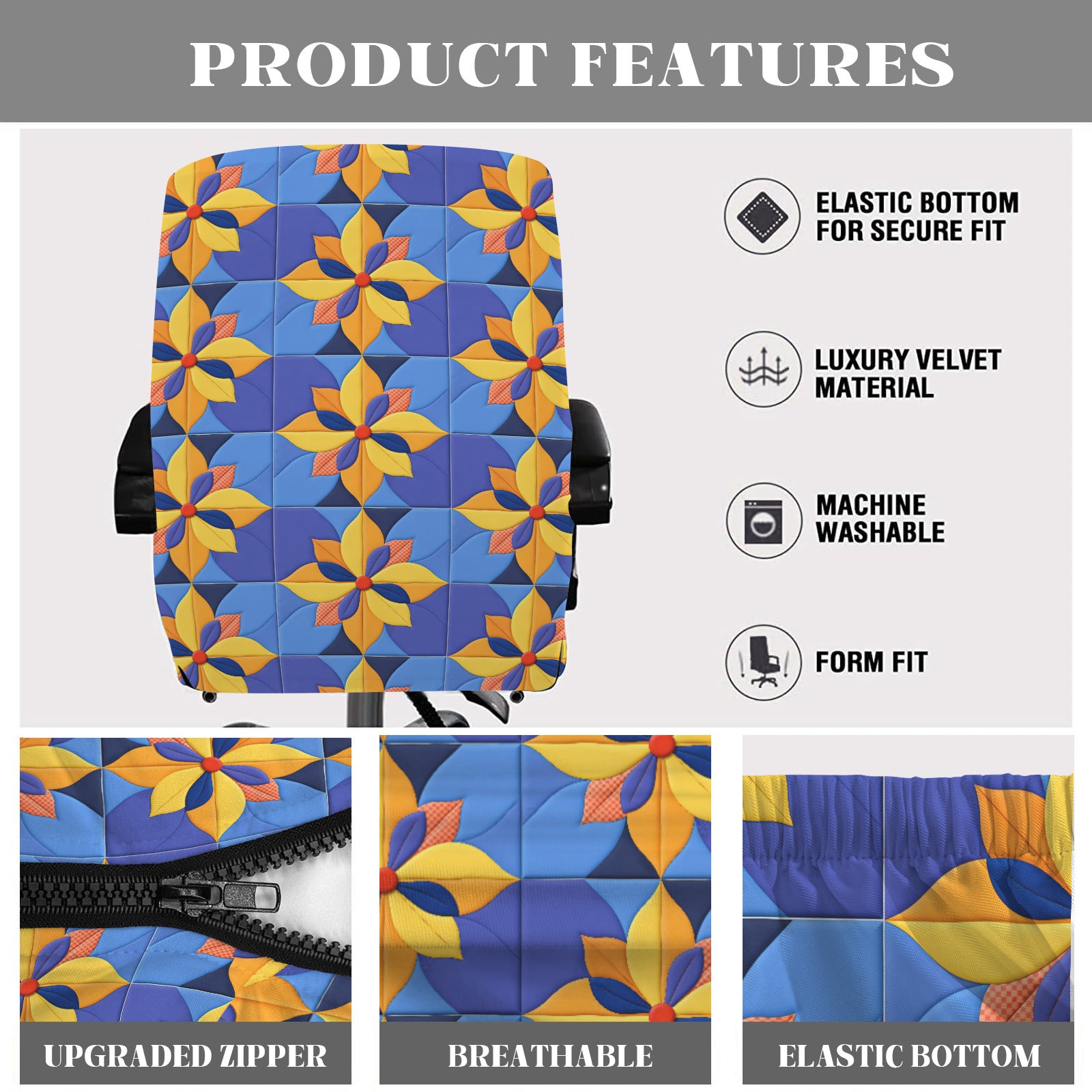 Faux Quilted Orange Stars Office Chair Cover (Made in USA)