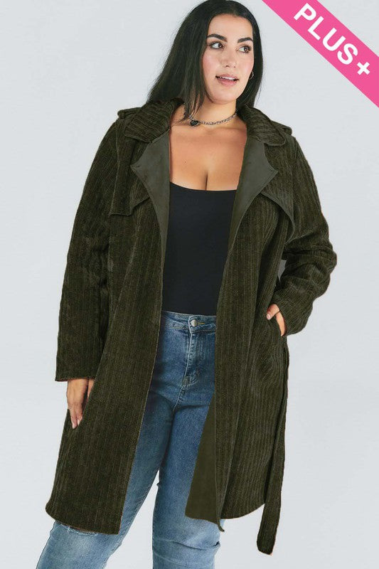 Women's Plus Size Solid Belted Coat