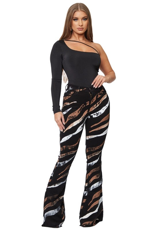 Tiger Stripes Bell Bottom Black Jeans