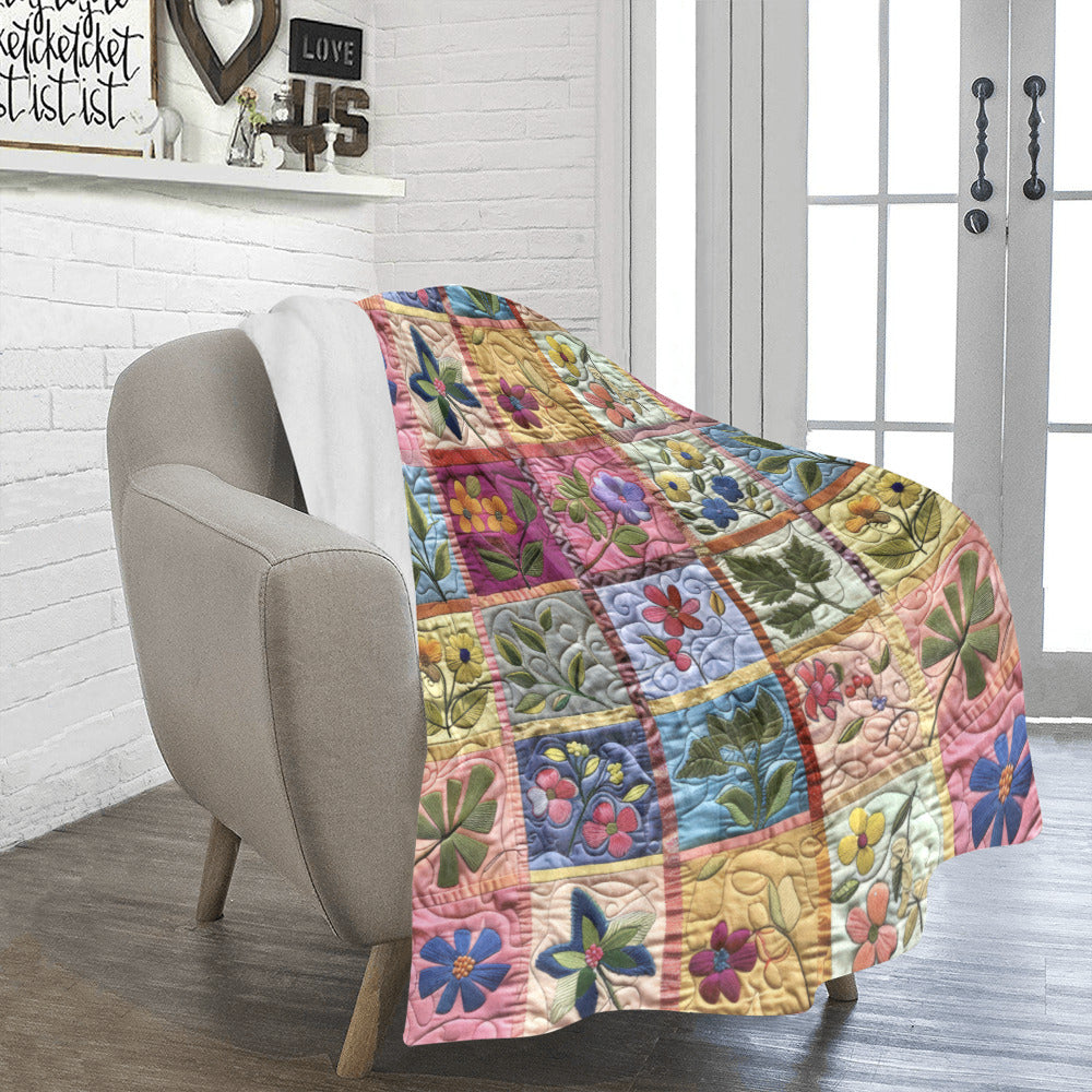 Quilted Embroidery Faux Design Ultra-Soft Micro Fleece Blanket (Made in USA)