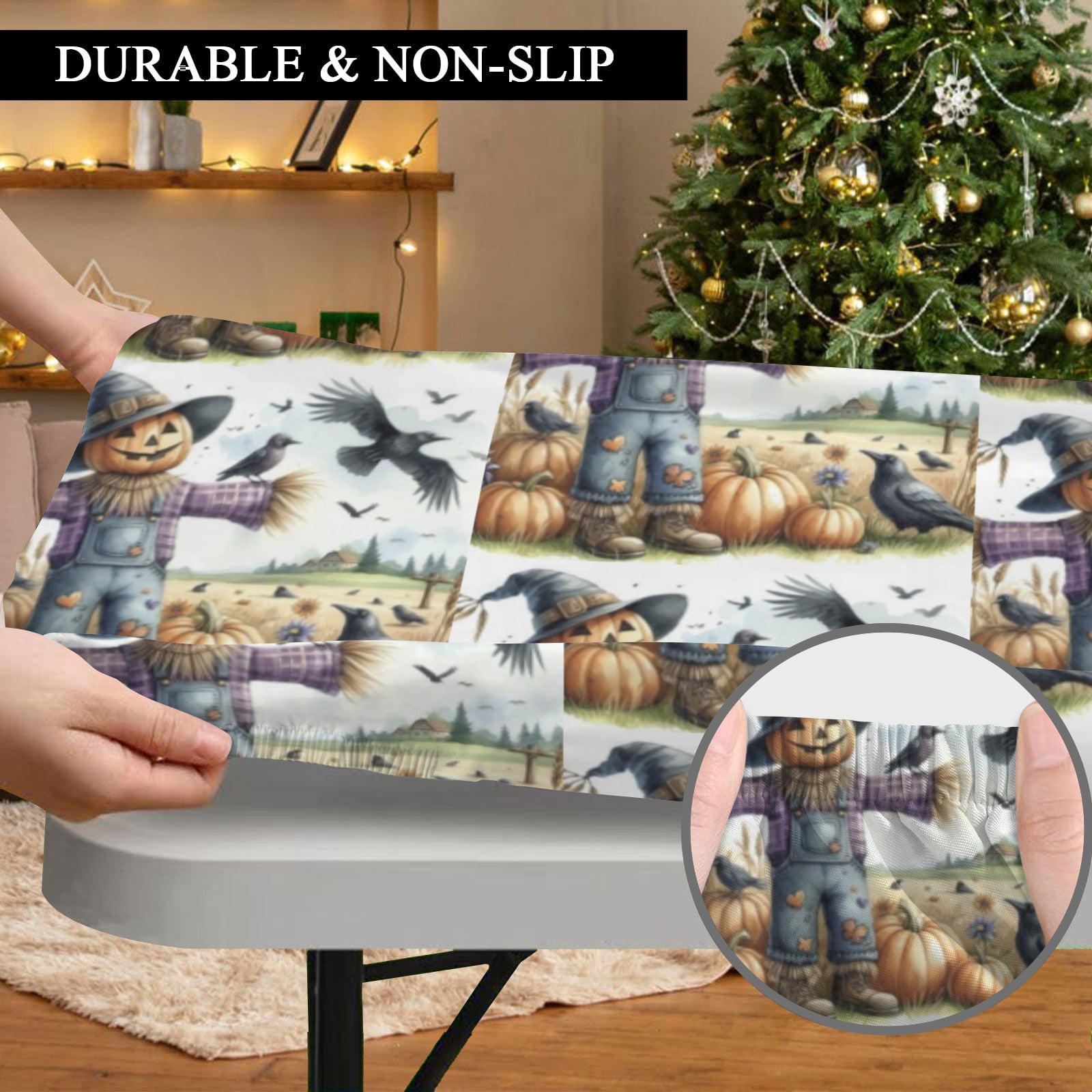 Fall Scarecrow Thanksgiving Elastic Table Cover - 72